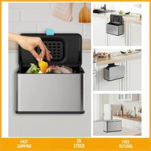 Sleek Stainless Steel Hanging Kitchen Compost Bin with Odor Filter 1 Gallon