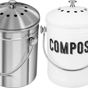 Senua 5L Compost Bin Silver, White Stainless Steel Kitchen Countertop Food Waste